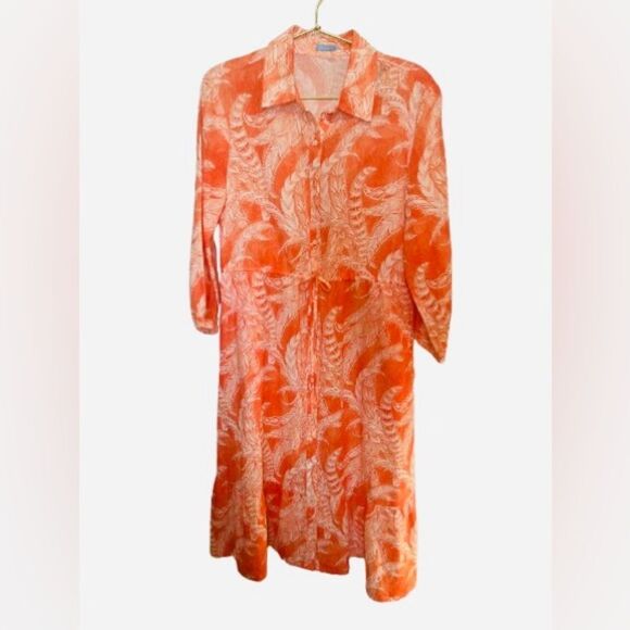 J. McLaughlin Orange and White Sundress with Bishop Sleeves - Picture 2 of 12